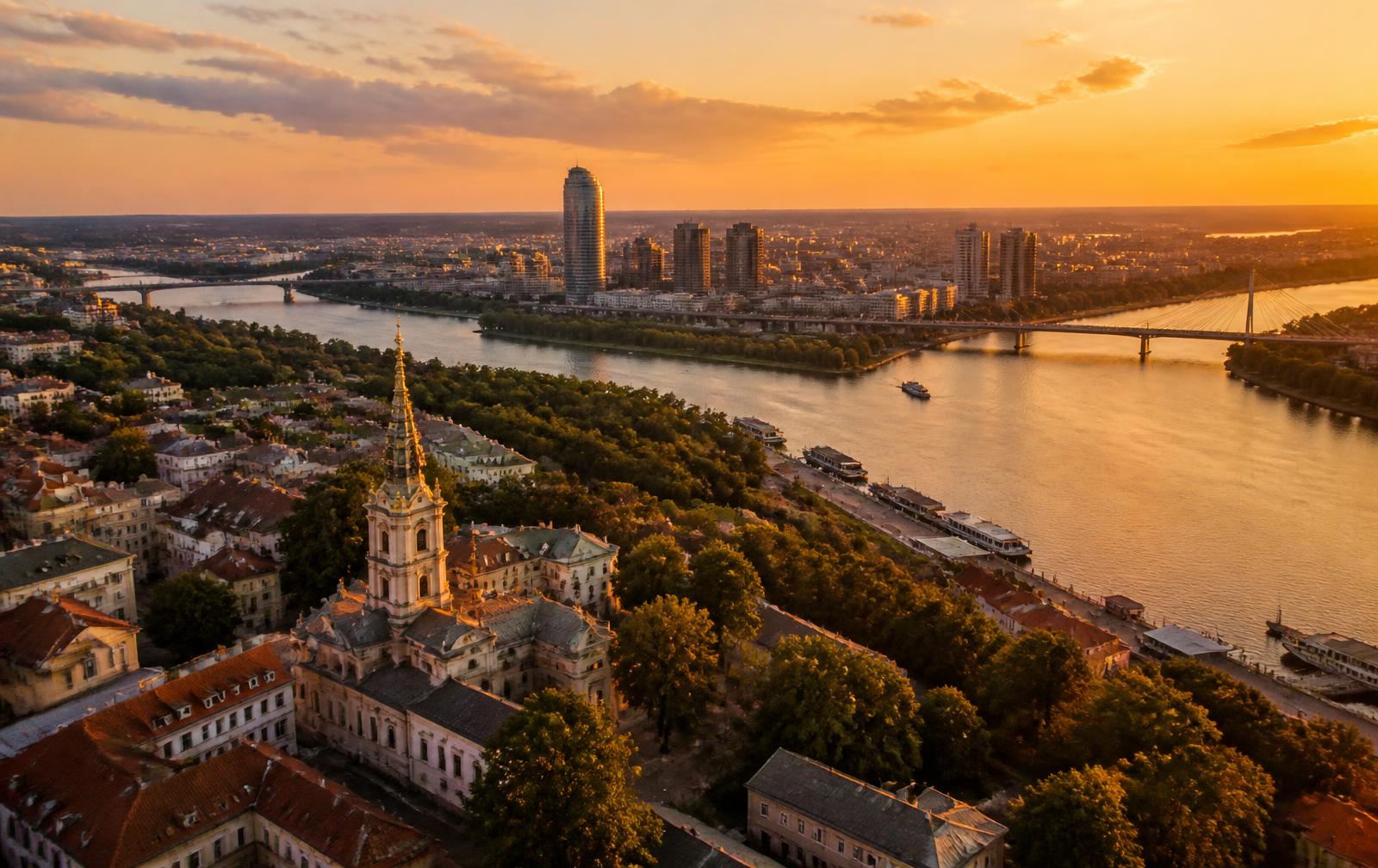 Belgrade skyline at golden hour